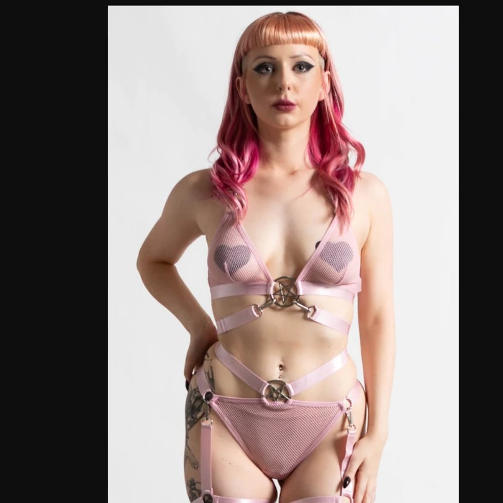 NWT ﻿KILLSTAR HELL KITTY FISHNET BRALET [PASTEL PINK]